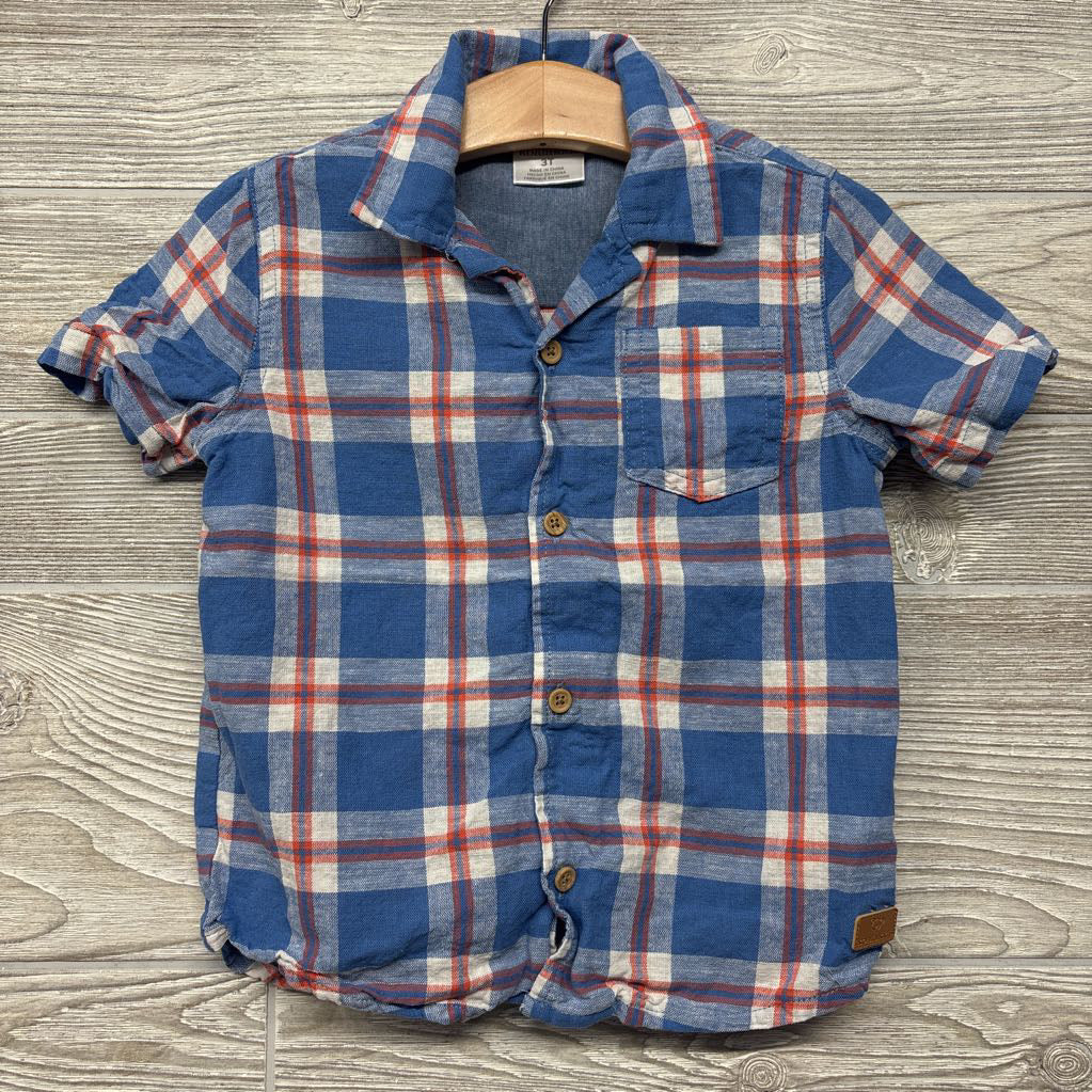 Button Up SS Shirt Plaid 3t