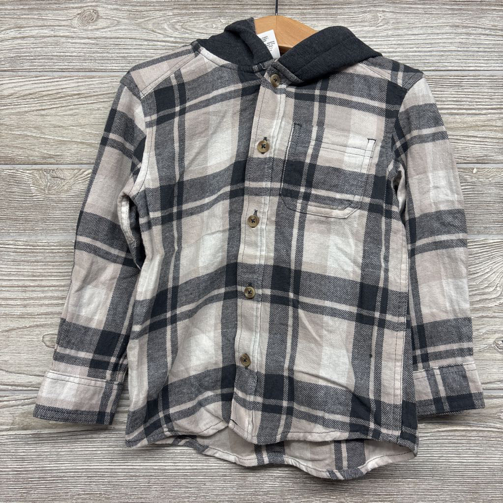 Button Up Plaid Shirt W/ Hood 3t