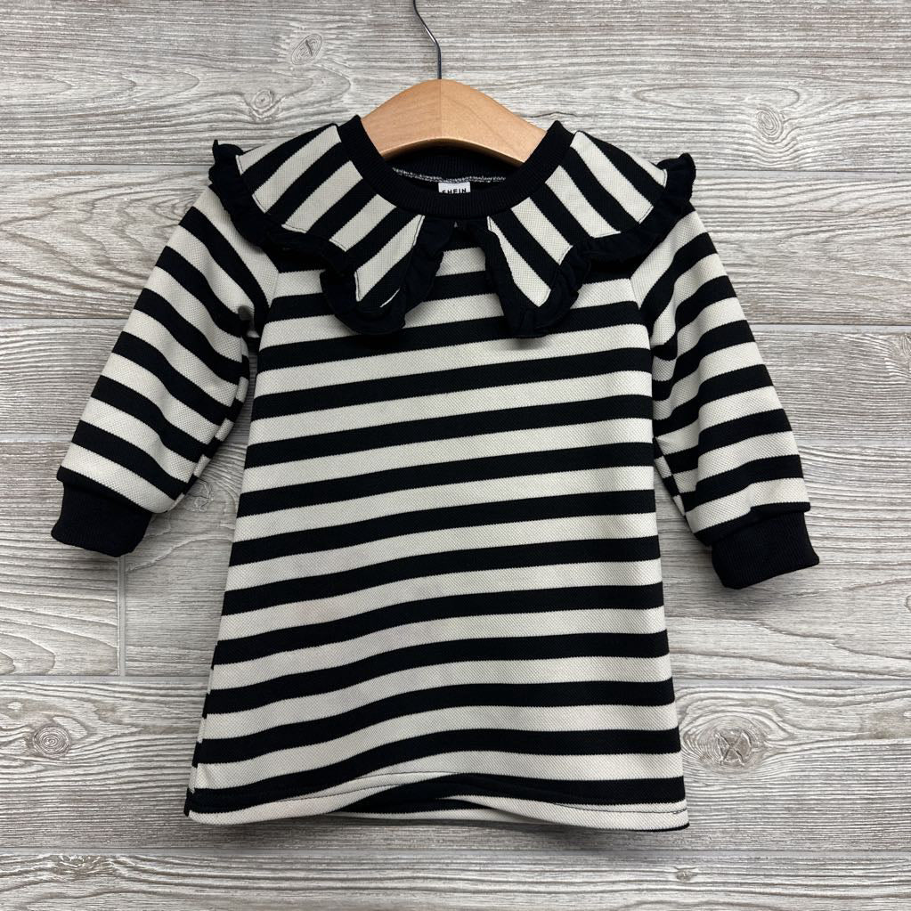 LS Dress Ruffle Collar Stripes 12-18M