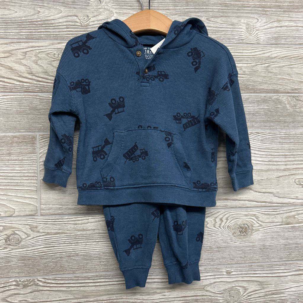 LS Henley Shirt W/ Hood & Joggers Construction Vehicles 18M