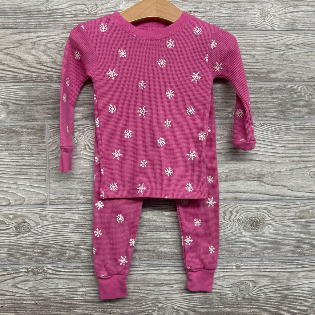 2 Pc LS Waffle Knit Pjs Snowflakes 18M