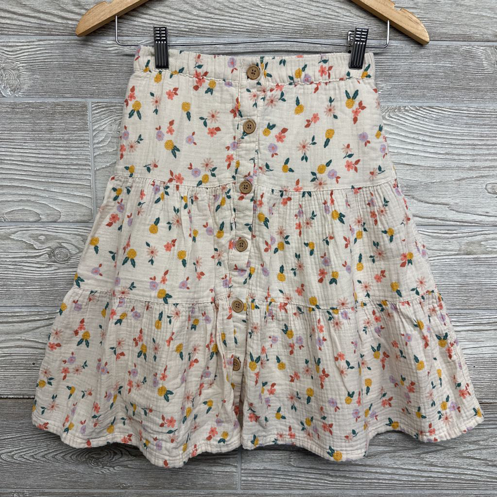 Tiered Gauze Maxi Skirt Buttons Flowers 7-8