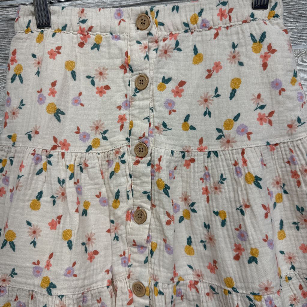 Tiered Gauze Maxi Skirt Buttons Flowers 7-8
