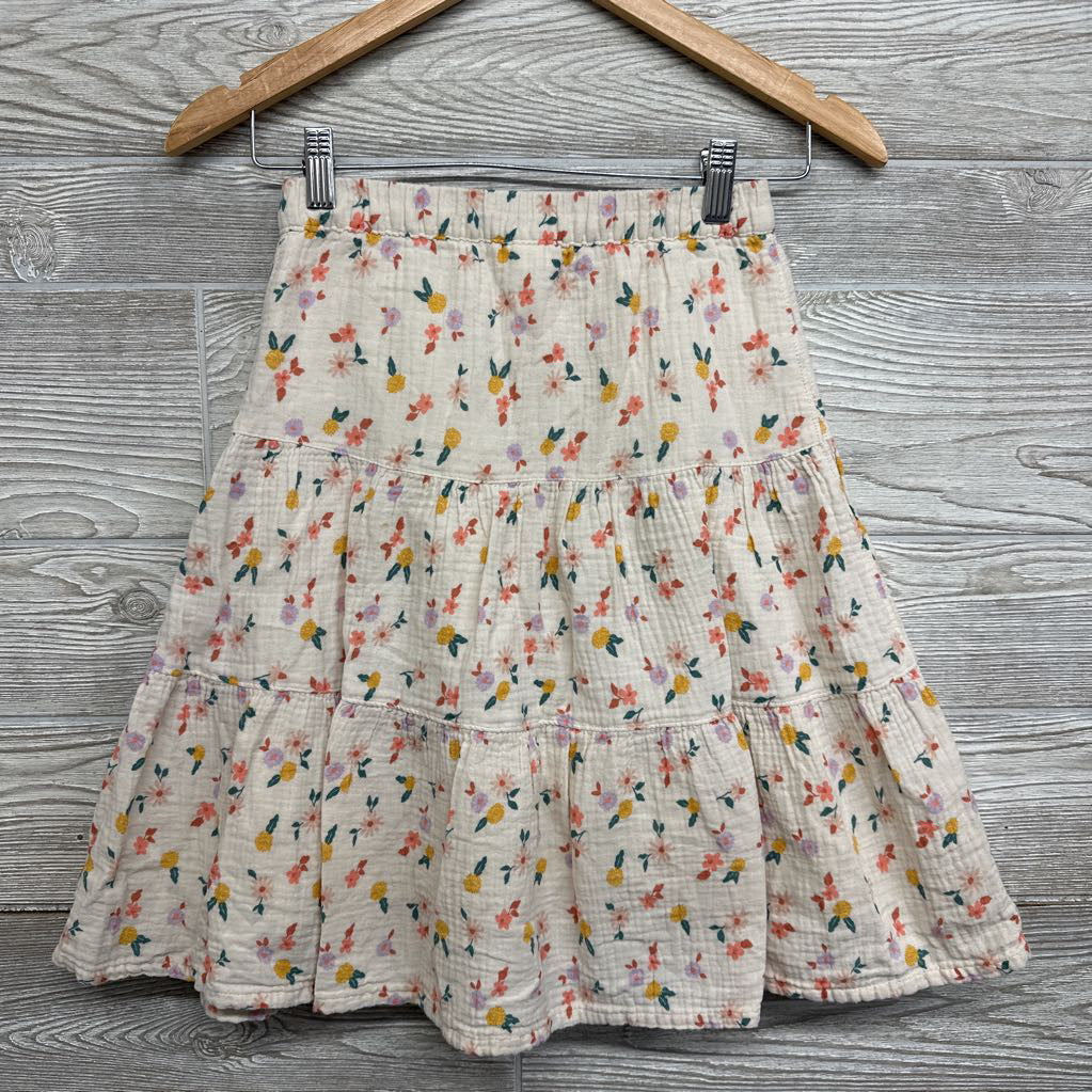 Tiered Gauze Maxi Skirt Buttons Flowers 7-8