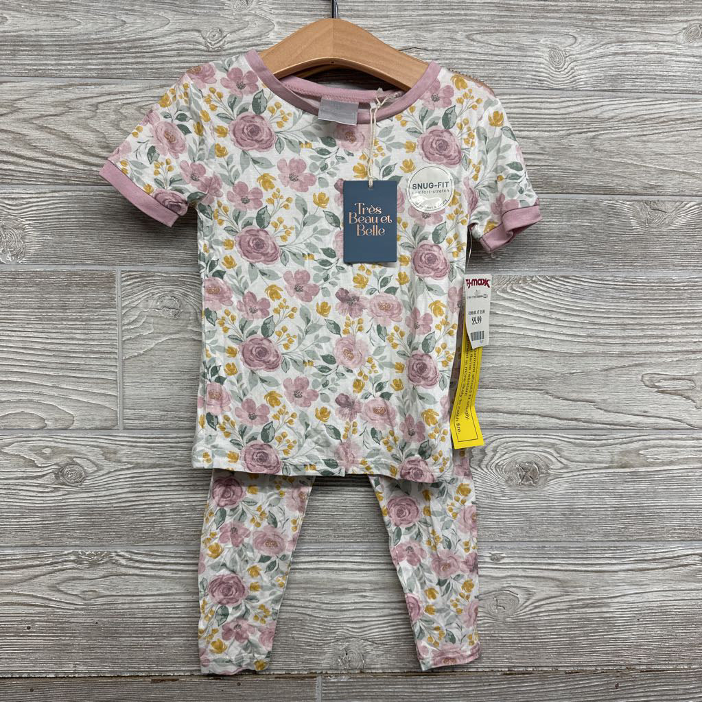 NEW 2 Pc Bamboo Pjs Flowers 4t