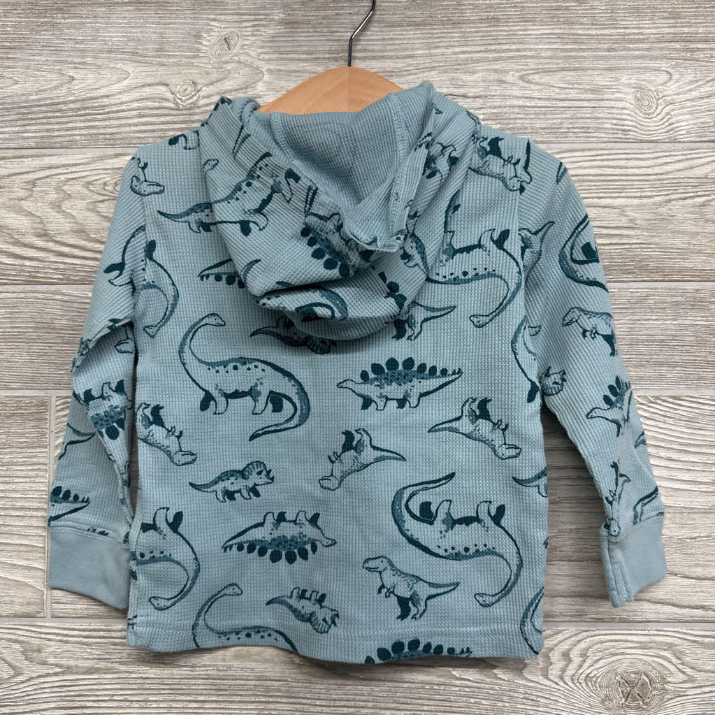 Waffle Knit Henley Shirt W/ Hood Dinosaurs 2t