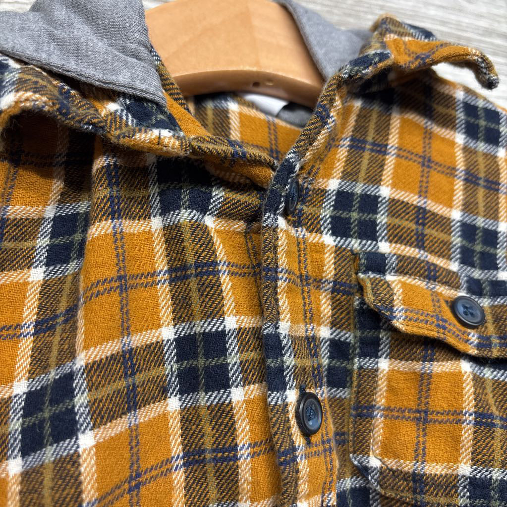 LS Plaid Button Up Flannel Shirt W/ Hood 12-18M
