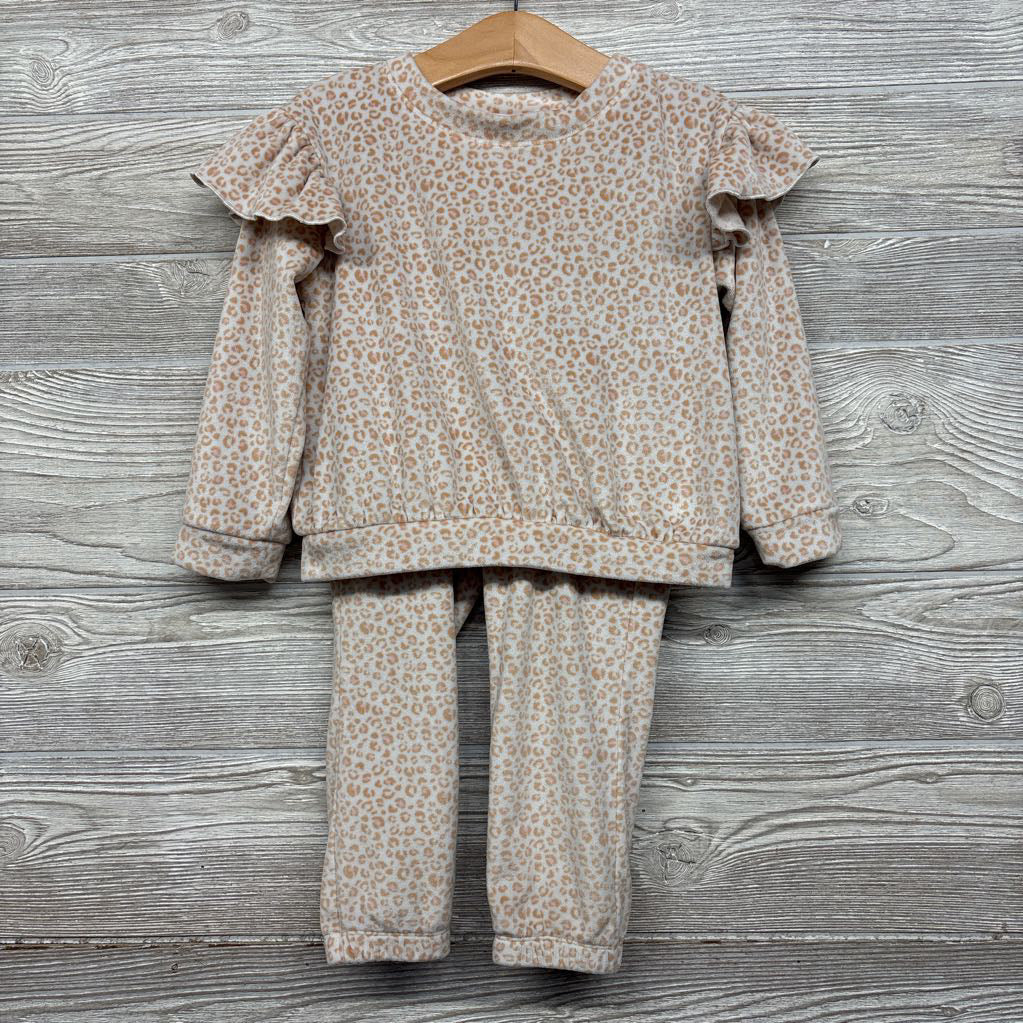 Velour Crewneck & Joggers Animal Print 2T