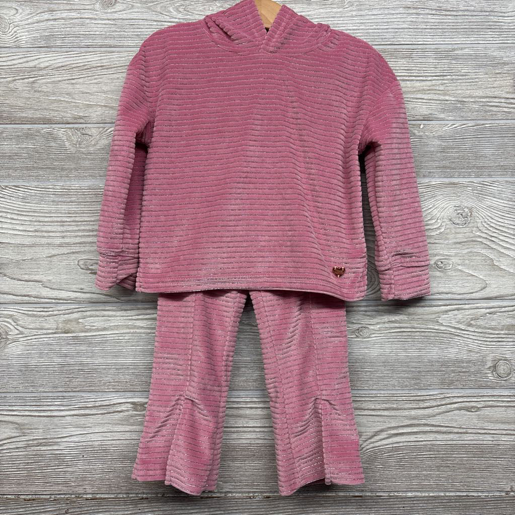 Ribbed Velour Hoodie & Flare Pants Shimmer Stripes 3T
