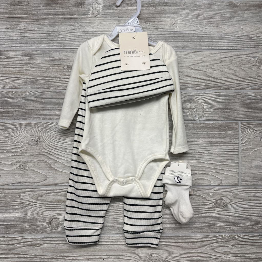NEW LS Bodysuit, Hat, Socks & Pants Stripes 3-6M