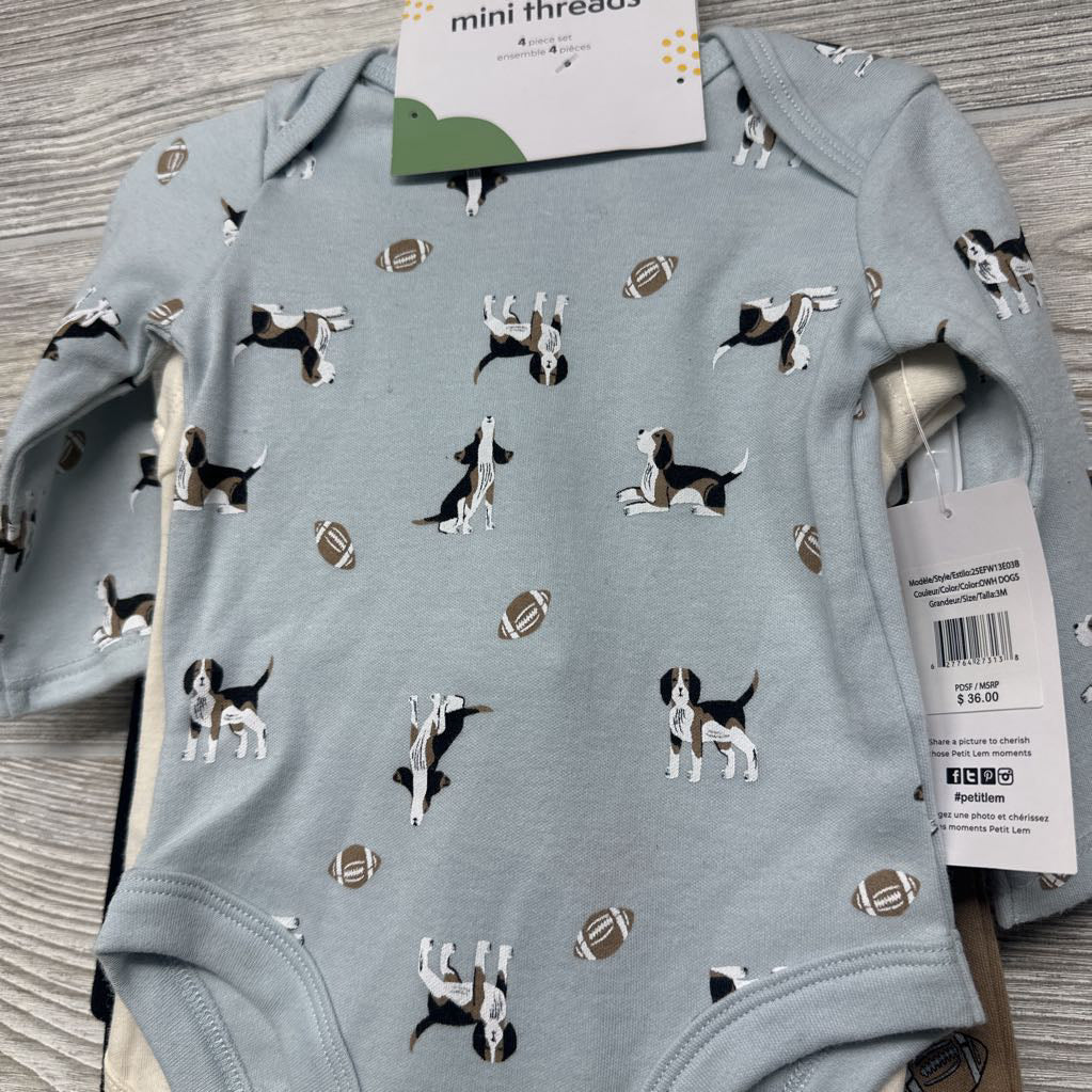 NEW 2 Bodysuit Dogs & Footballs 3M
