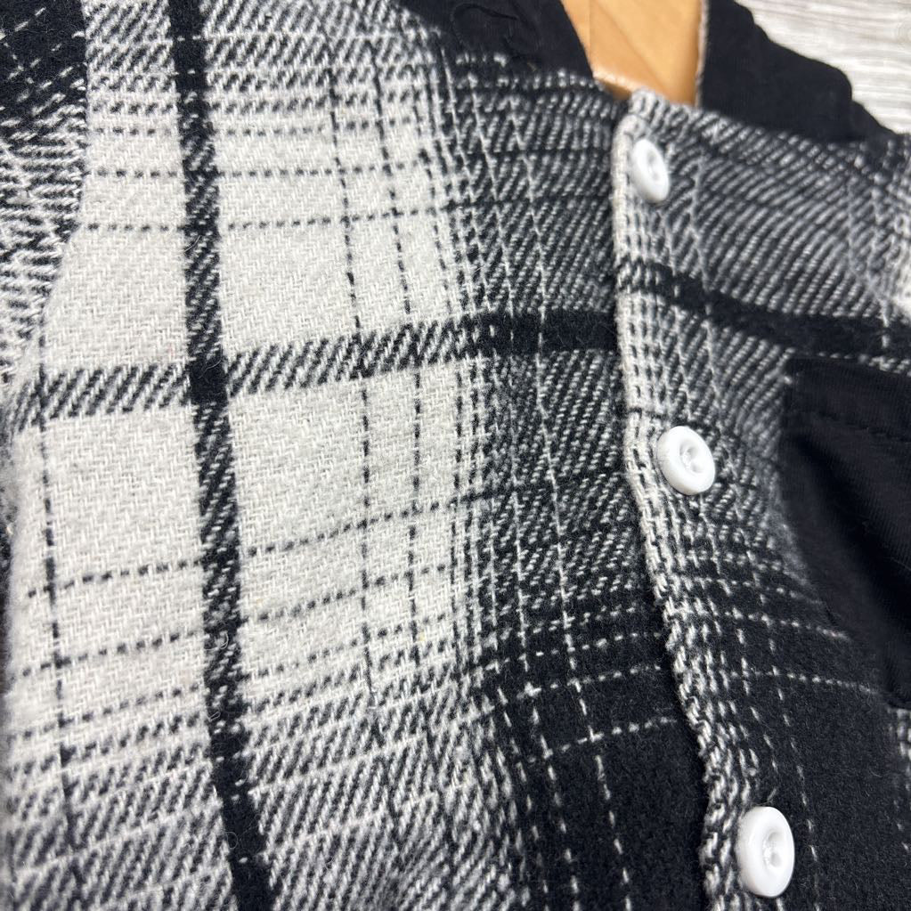 LS Plaid Button Up Shirt W/ Hood & Joggers Patch Knees 3-6M