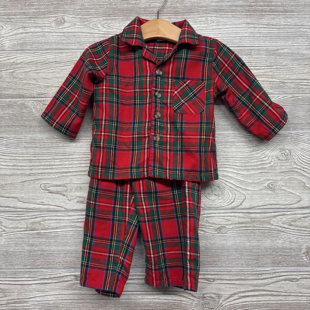 2 Pc LS Plaid Button Up Flannel PJs 3-6M