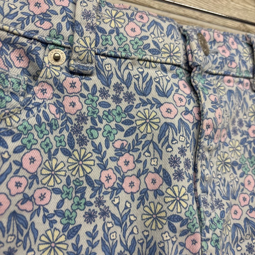 Denim Midi Skirt Frayed Flowers 10-12