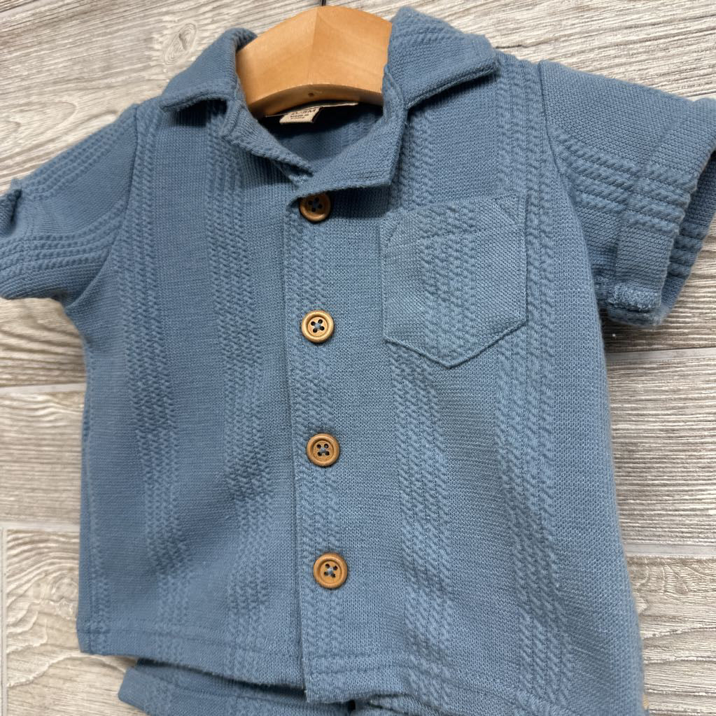 Textured Knit Button Up Shirt & Shorts Cuffed 0-3M