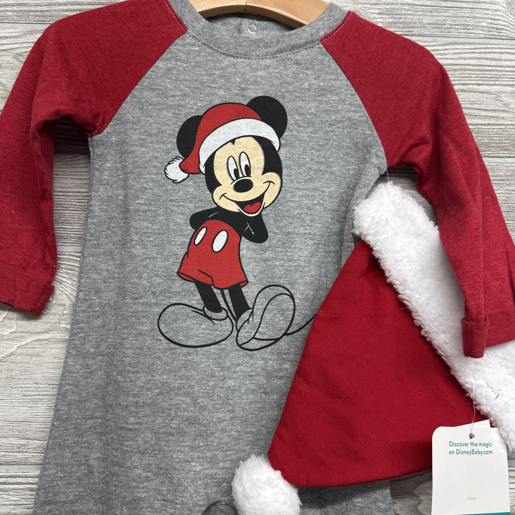 NEW LS Outfit Mickey Mouse W/ Santa Hat 6-9M
