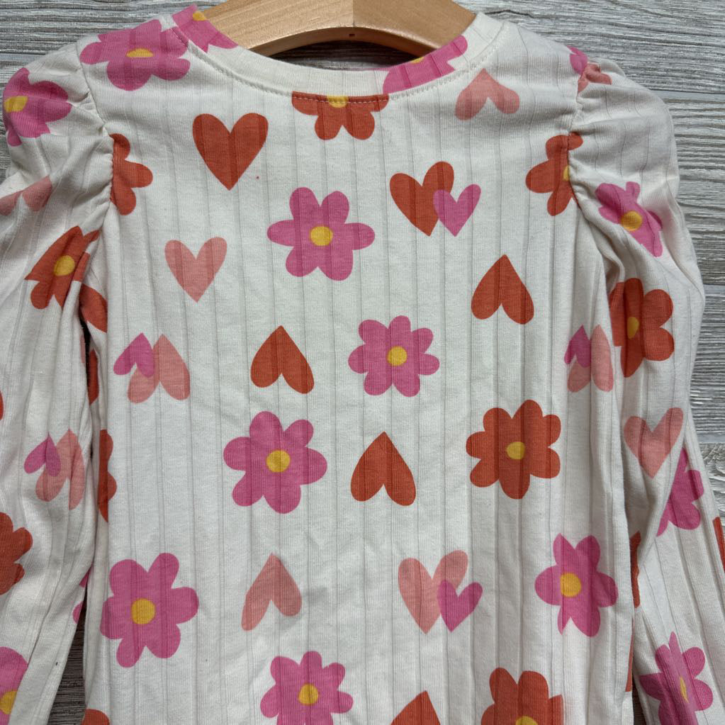 LS Ribbed Shirt Flowers Hearts 4T