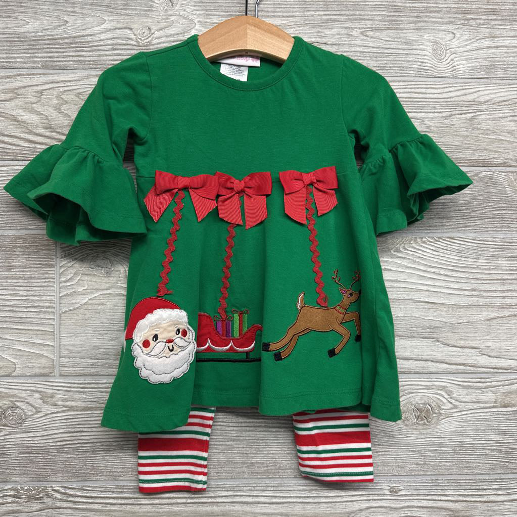 LS Dress Reindeer Sleigh & Leggings Stripes 18M