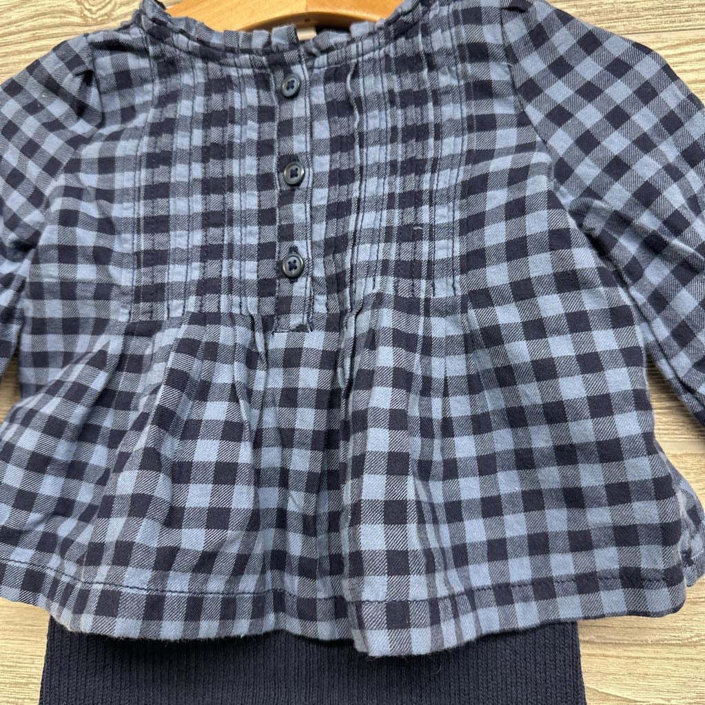 NEW LS Plaid Pleated Shirt & Sweater Leggings 3-6M