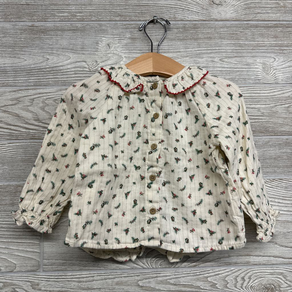 LS Button Up Shirt & Bubble Shorts Stripes Flowers 18M