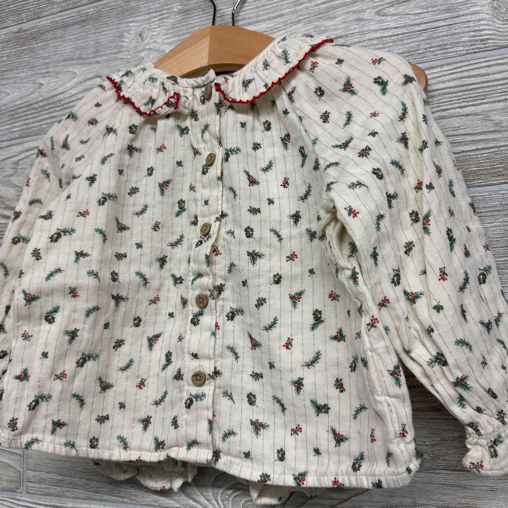 LS Button Up Shirt & Bubble Shorts Stripes Flowers 18M