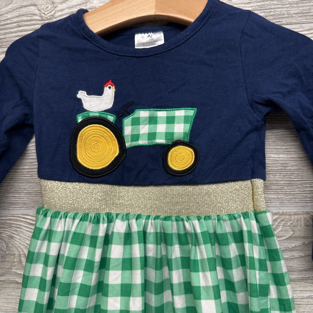 LS Dress Gingham Tractor & Skirt 2t