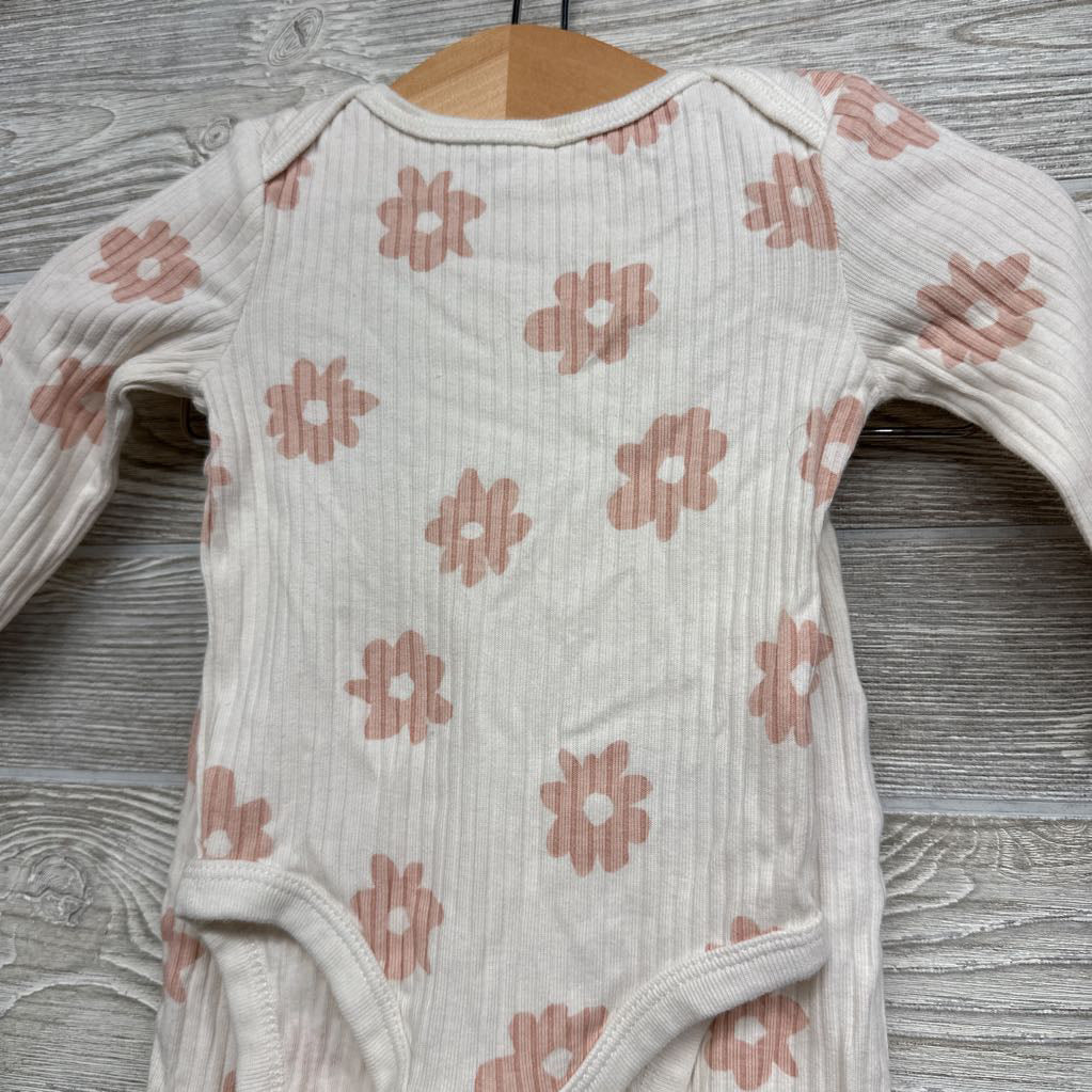 Ribbed LS Bodysuit & Pants Flowers 0-3M