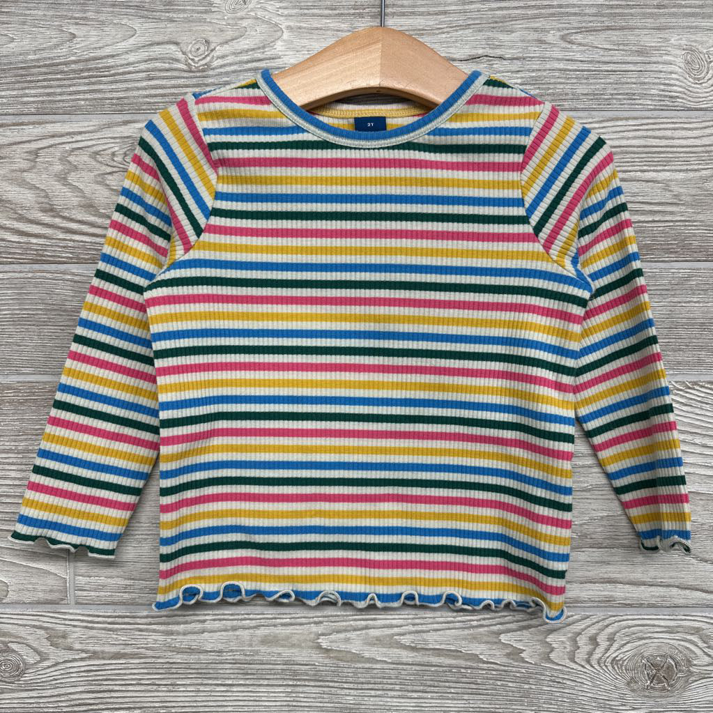 Ribbed Lettuce Trim Shirt Striped 2t