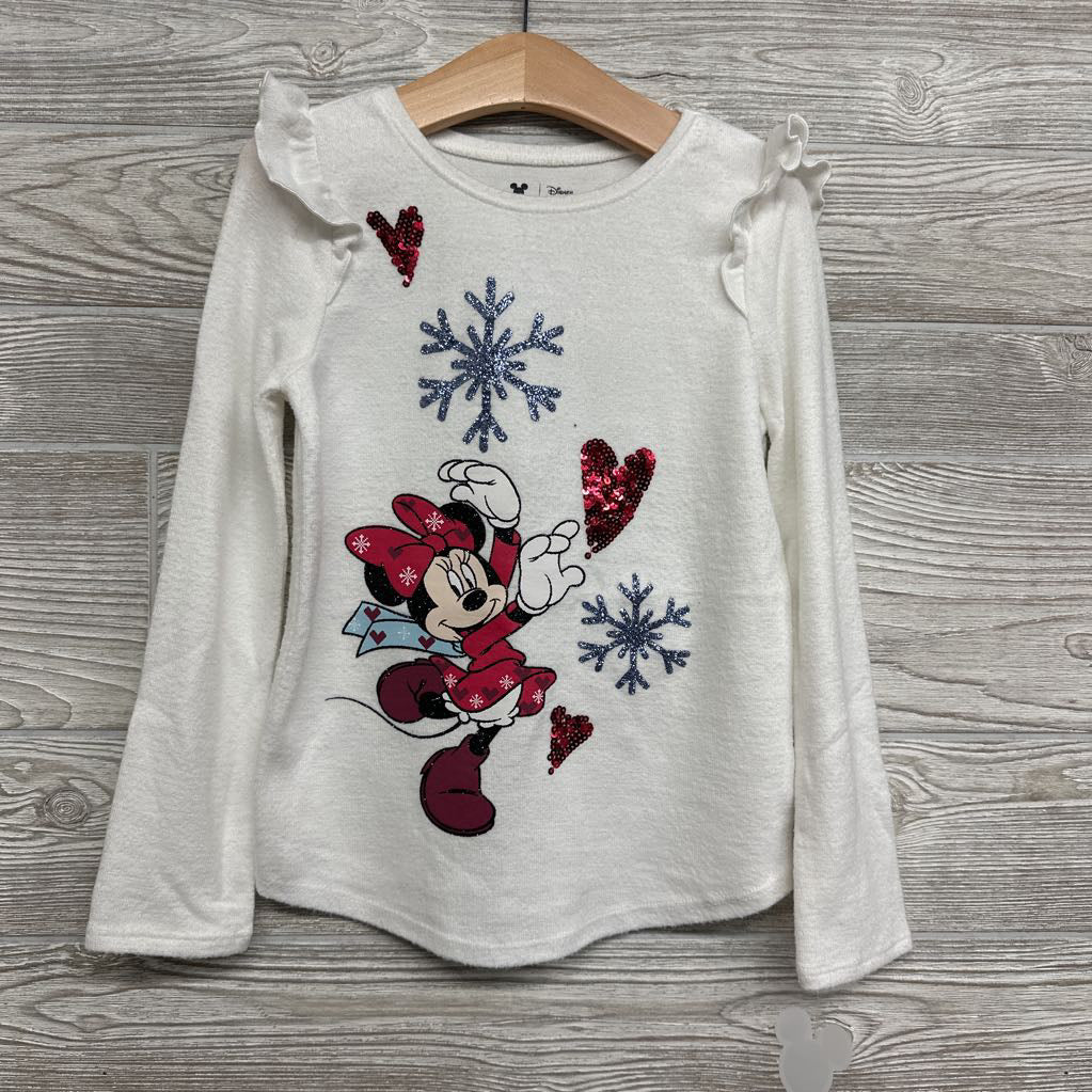 NEW Hacci Shirt Ruffle Shoulder Glitter Minnie Mouse & Sequins Hearts 6