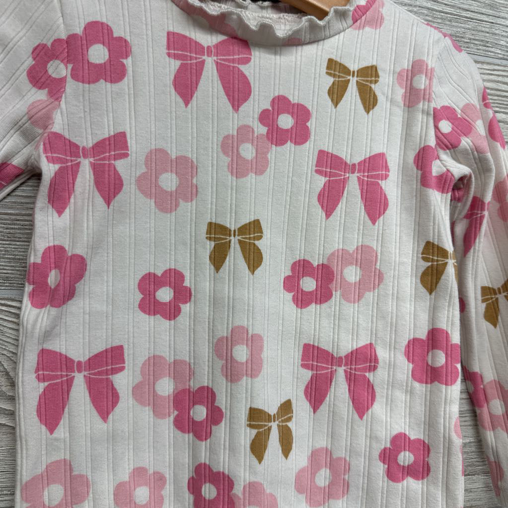 Ribbed LS Shirt Lettuce Trim Flowers & Bows 2t