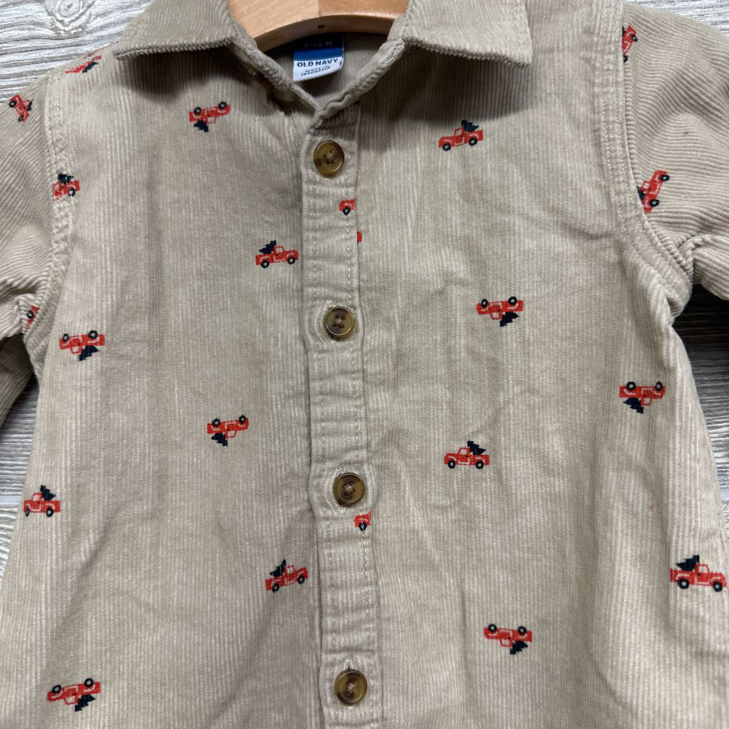 Corduroy Button Up Shirt Red Truck 6-12M