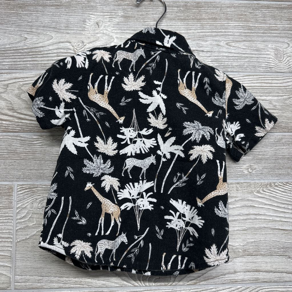 Button Up SS Shirt Trees, Giraffe, 6-12M