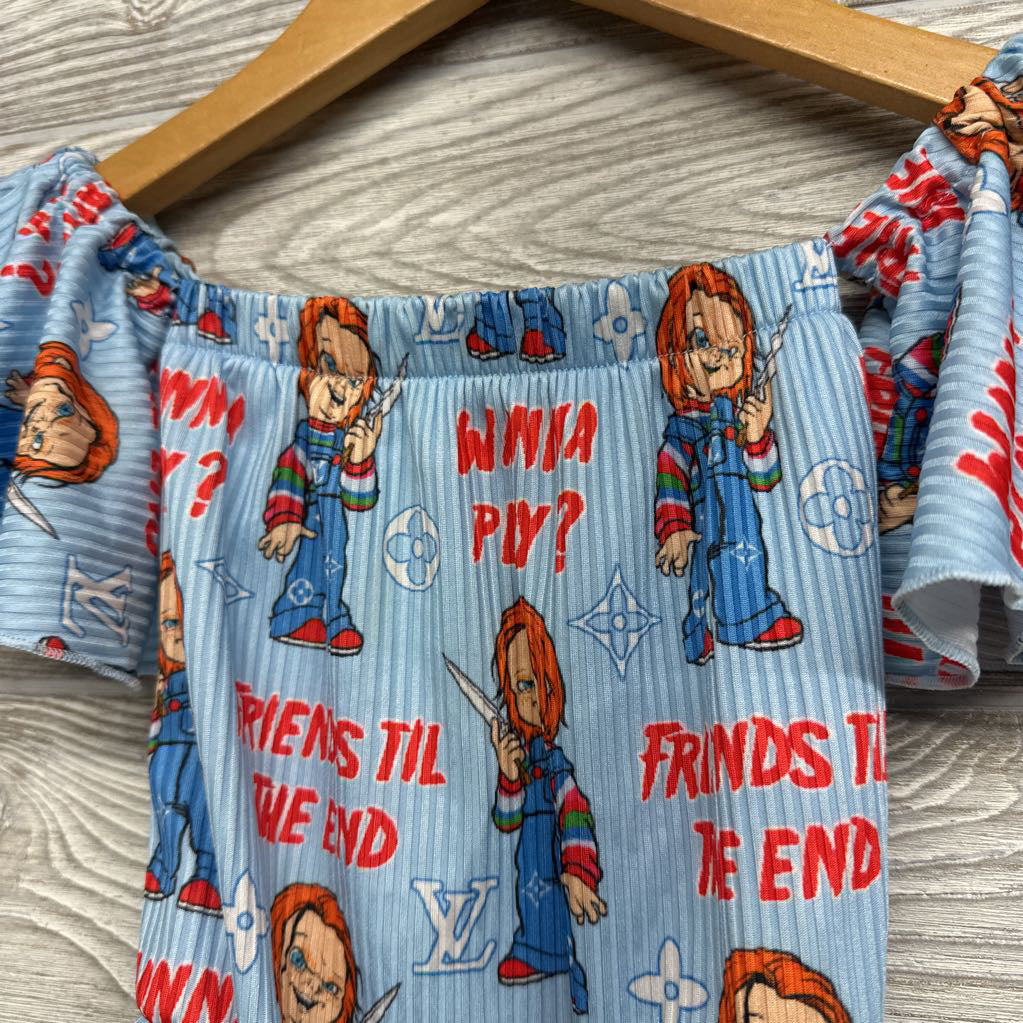 Handmade Off Shoulder Romper Chucky & LV 6-12M