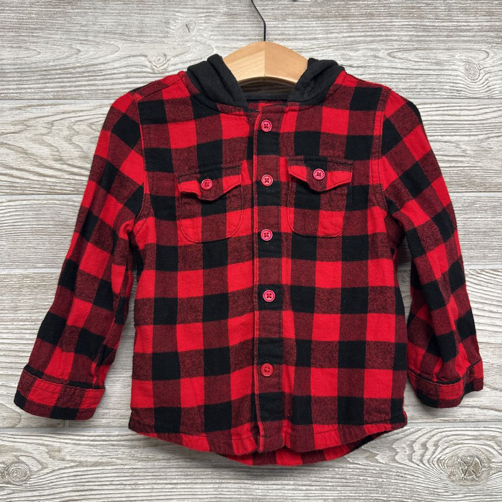 Gingham Button Up Shirt W/ Hood 3t