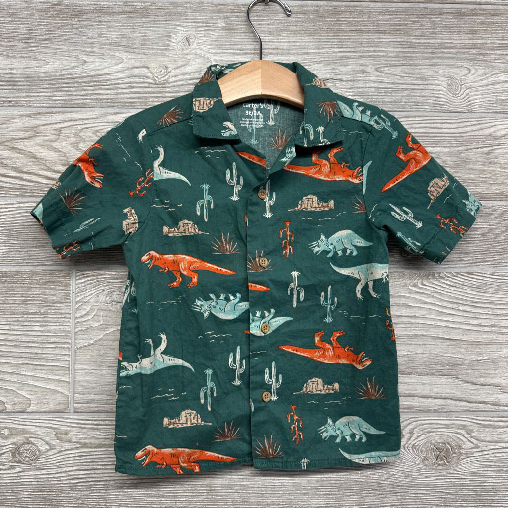 Button Up SS Shirt Dinosaurs 3t