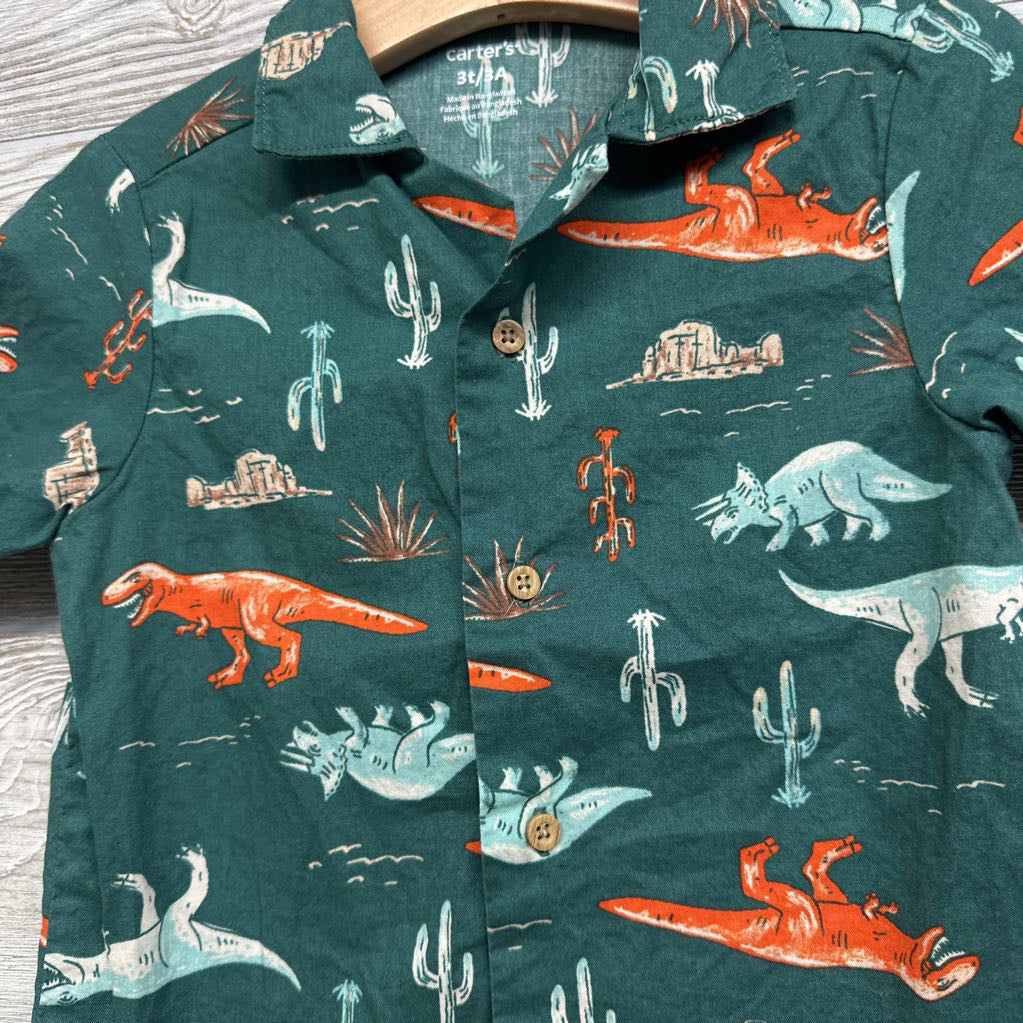 Button Up SS Shirt Dinosaurs 3t