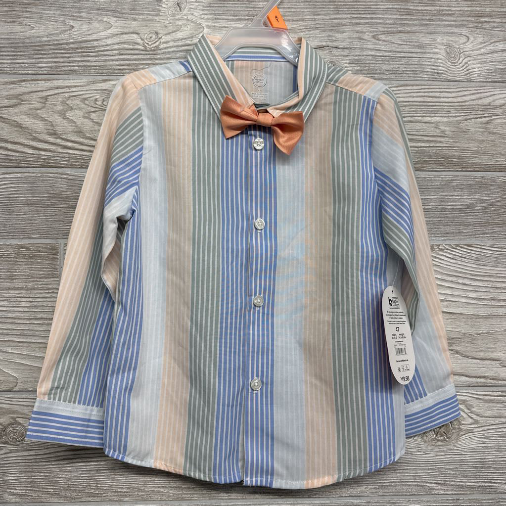 NEW Button Up Shirt Stripes W/ Tie 4t