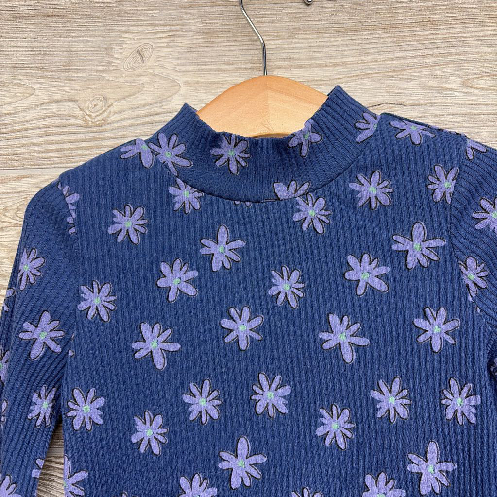 Mock Neck Ribbed Shirt Flowers 5t