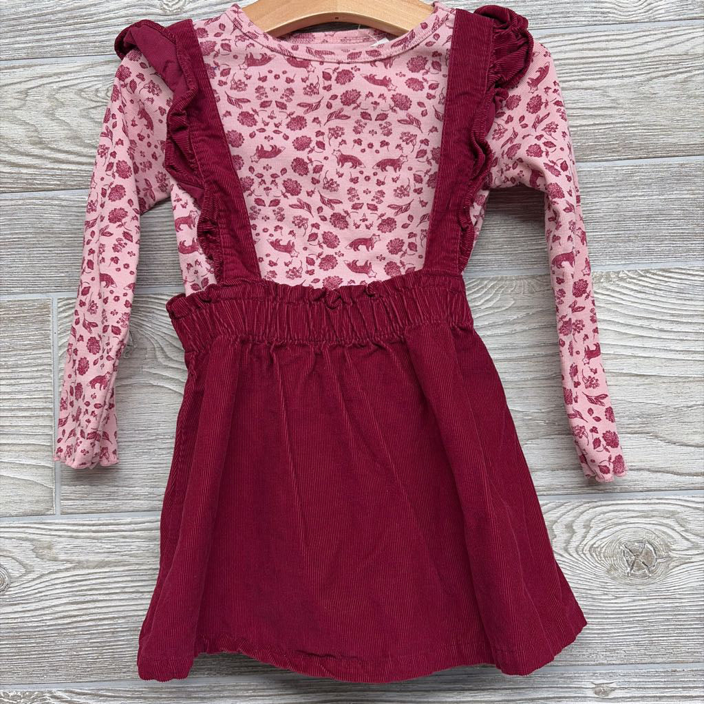 Corduroy Jumper & Lettuce Trim Shirt Flowers 2t