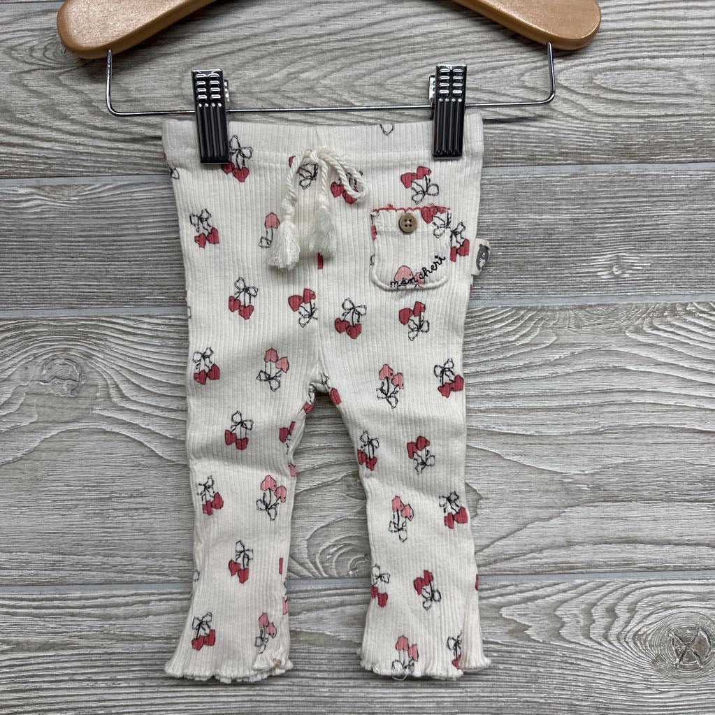 Ribbed Bodysuit, Pants & Head Wrap Bows W/ Hearts 3-6M