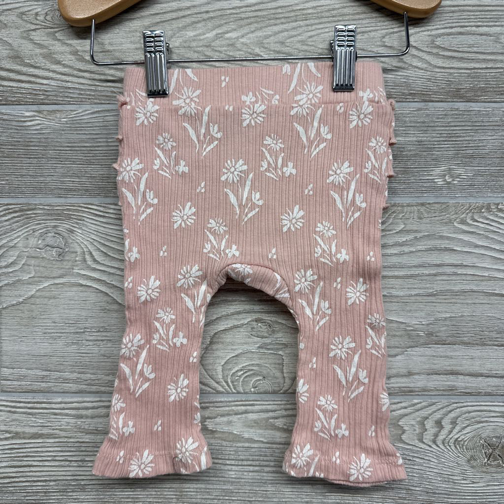 Ribbed Bodysuit Solid & Ribbed Flower Pants & Headwrap 3-6M