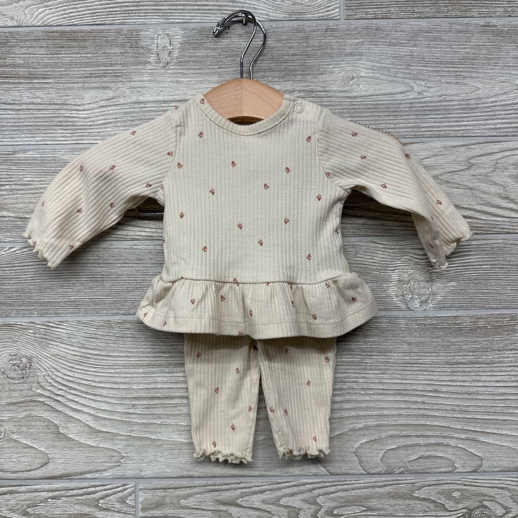 Ribbed Peplum Shirt & Pants Flowers NB
