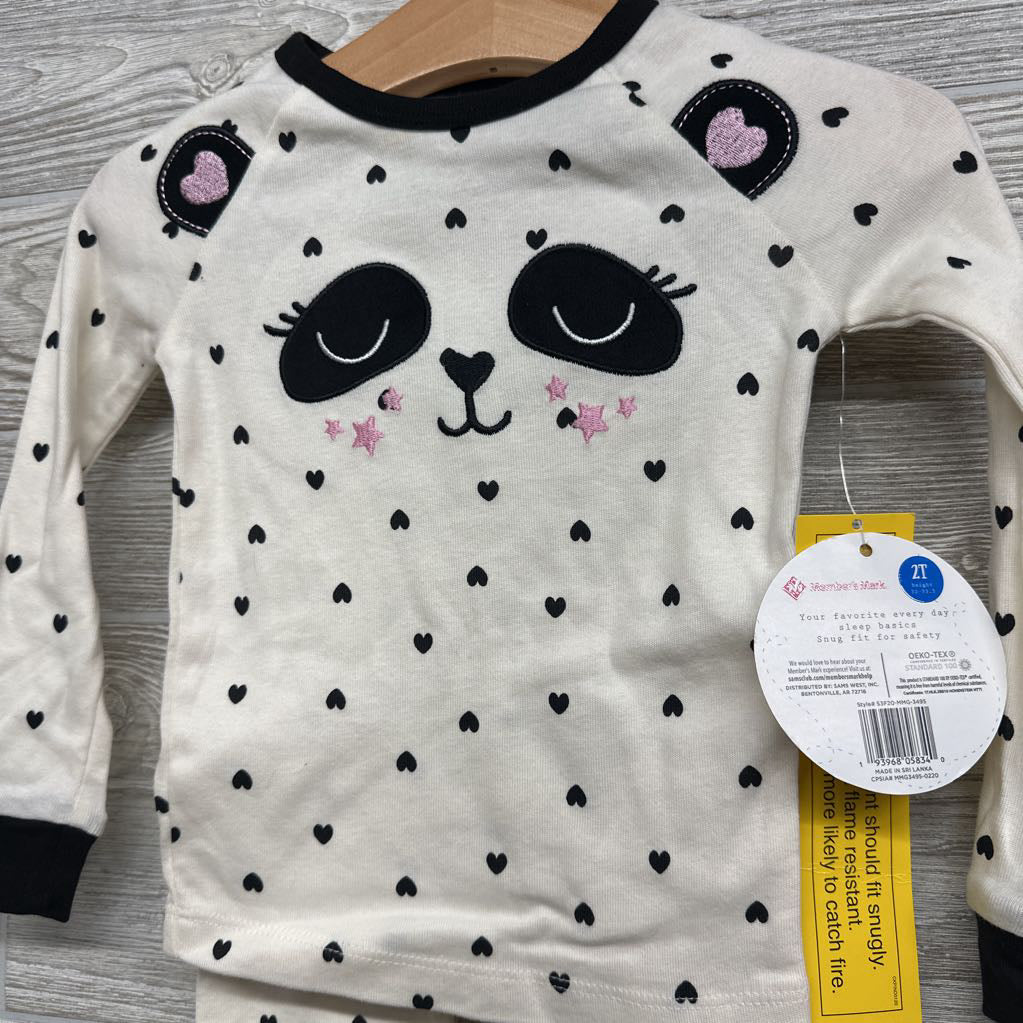 NEW 2 Pc Pj Panda & Hearts 2t