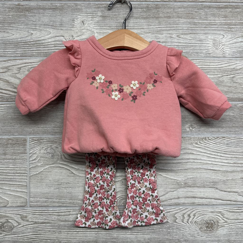 Shirt Ruffles & Ribbed Pants Flowers 0-3M