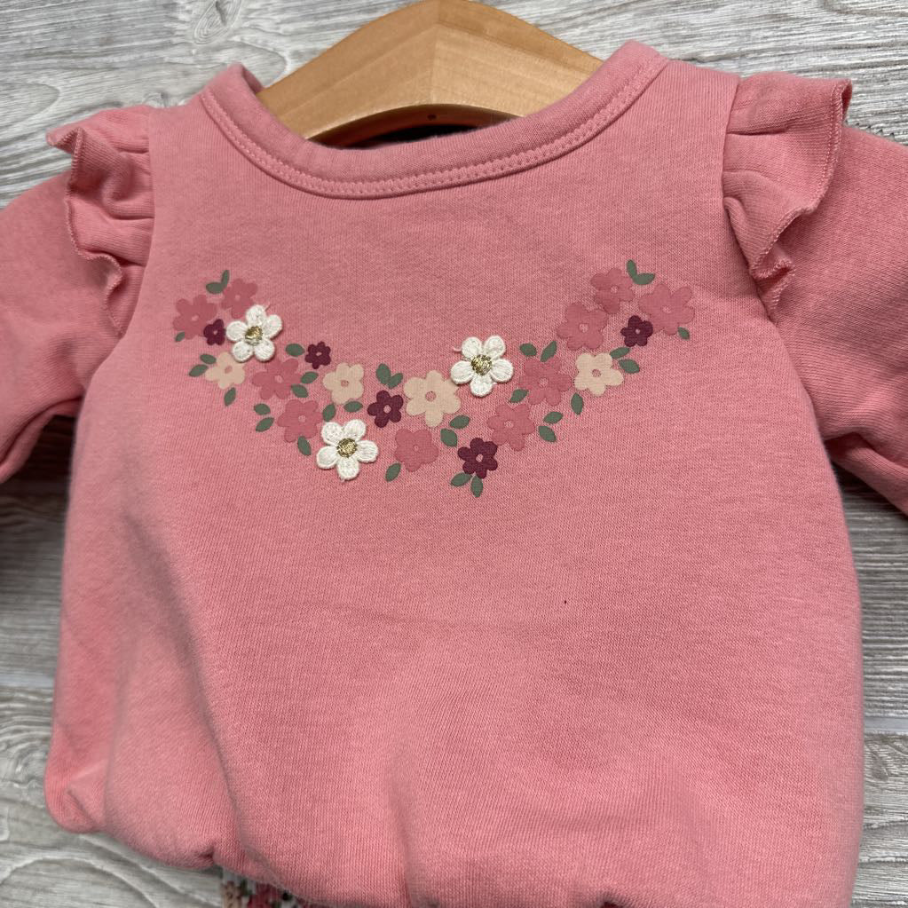 Shirt Ruffles & Ribbed Pants Flowers 0-3M