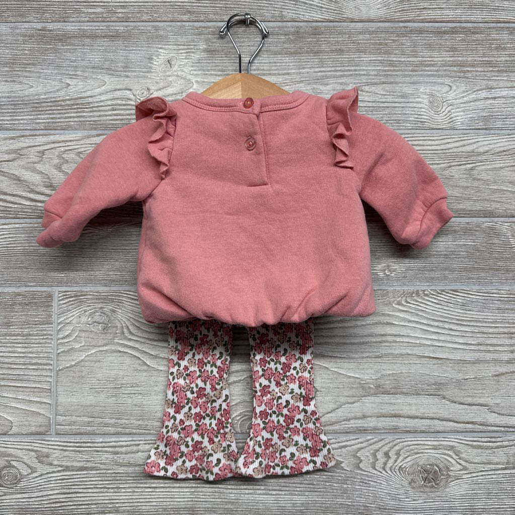 Shirt Ruffles & Ribbed Pants Flowers 0-3M