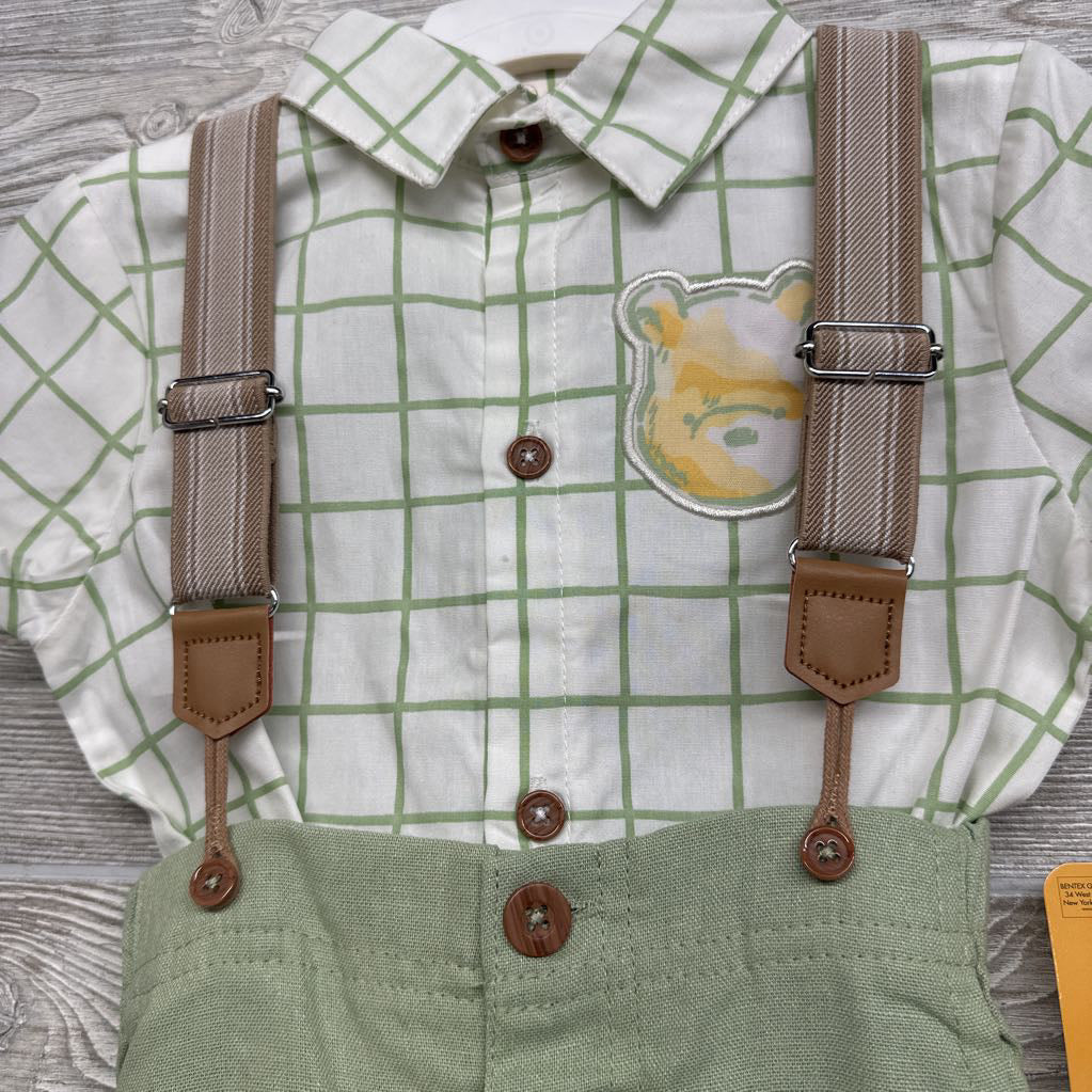 NEW Button Up Shirt Winnie The Pooh & Suspender Shorts 18M