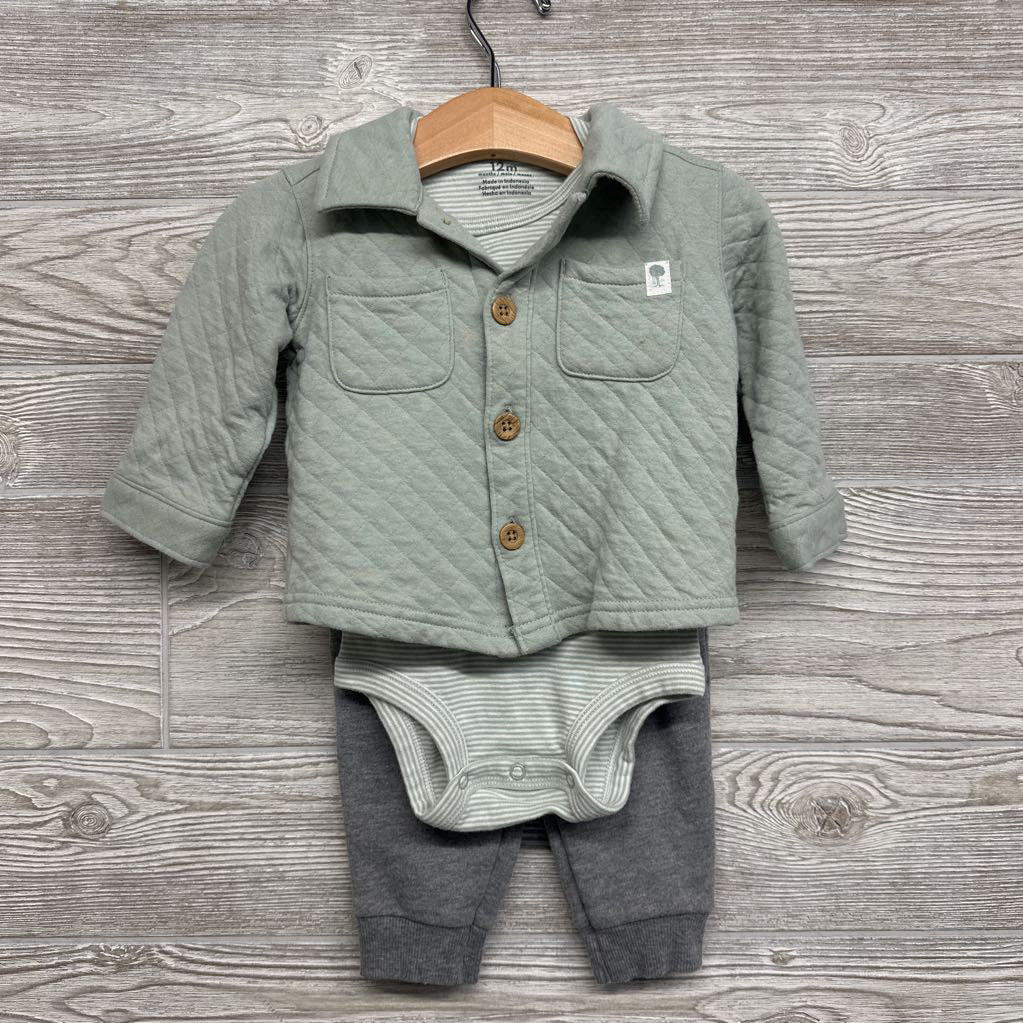 Button Up Quilted Jacket, Bodysuit & Pants 12M