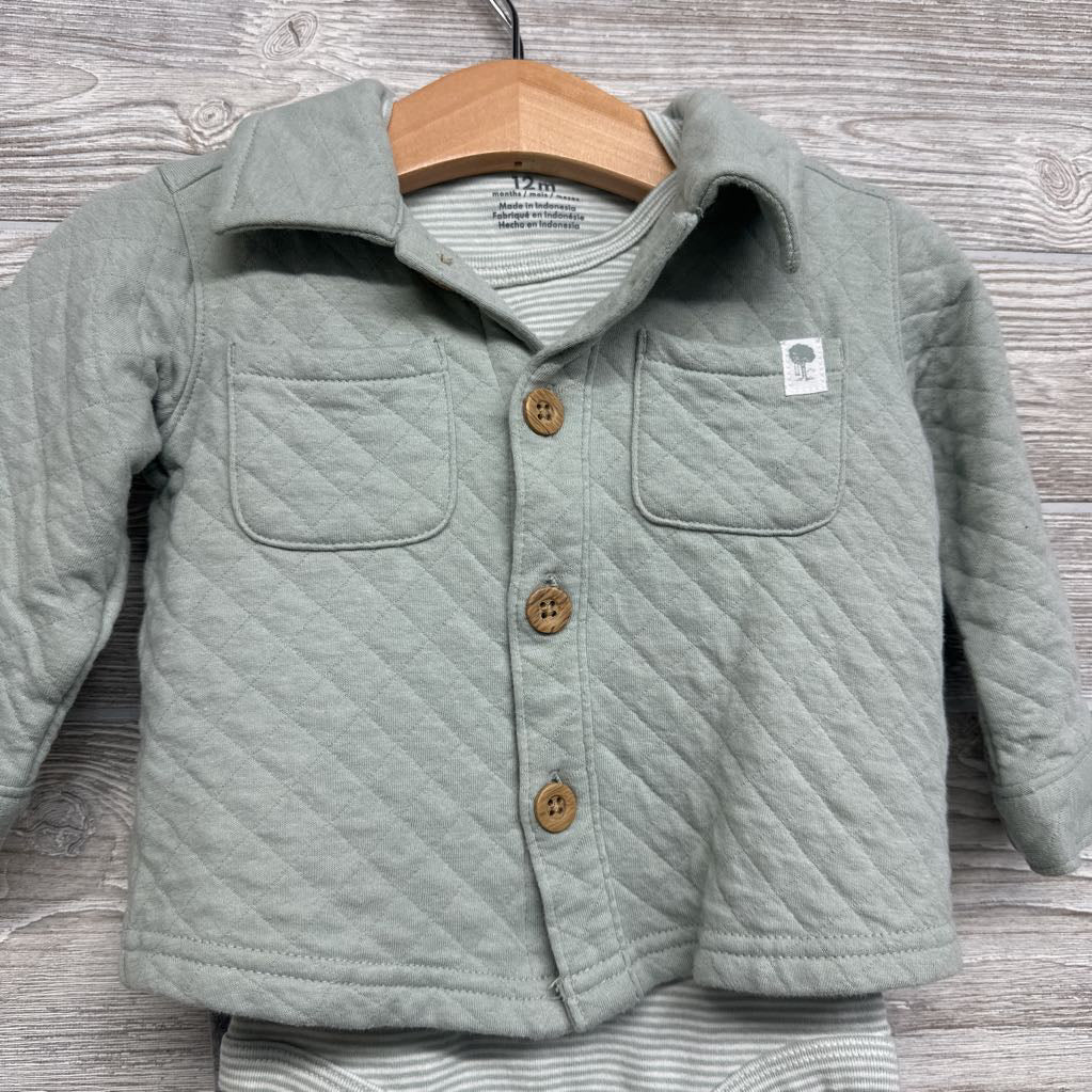 Button Up Quilted Jacket, Bodysuit & Pants 12M