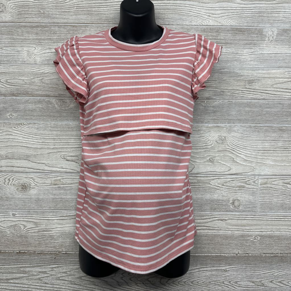Ribbed Nursing Shirt Stripes W/ Ruffles Large